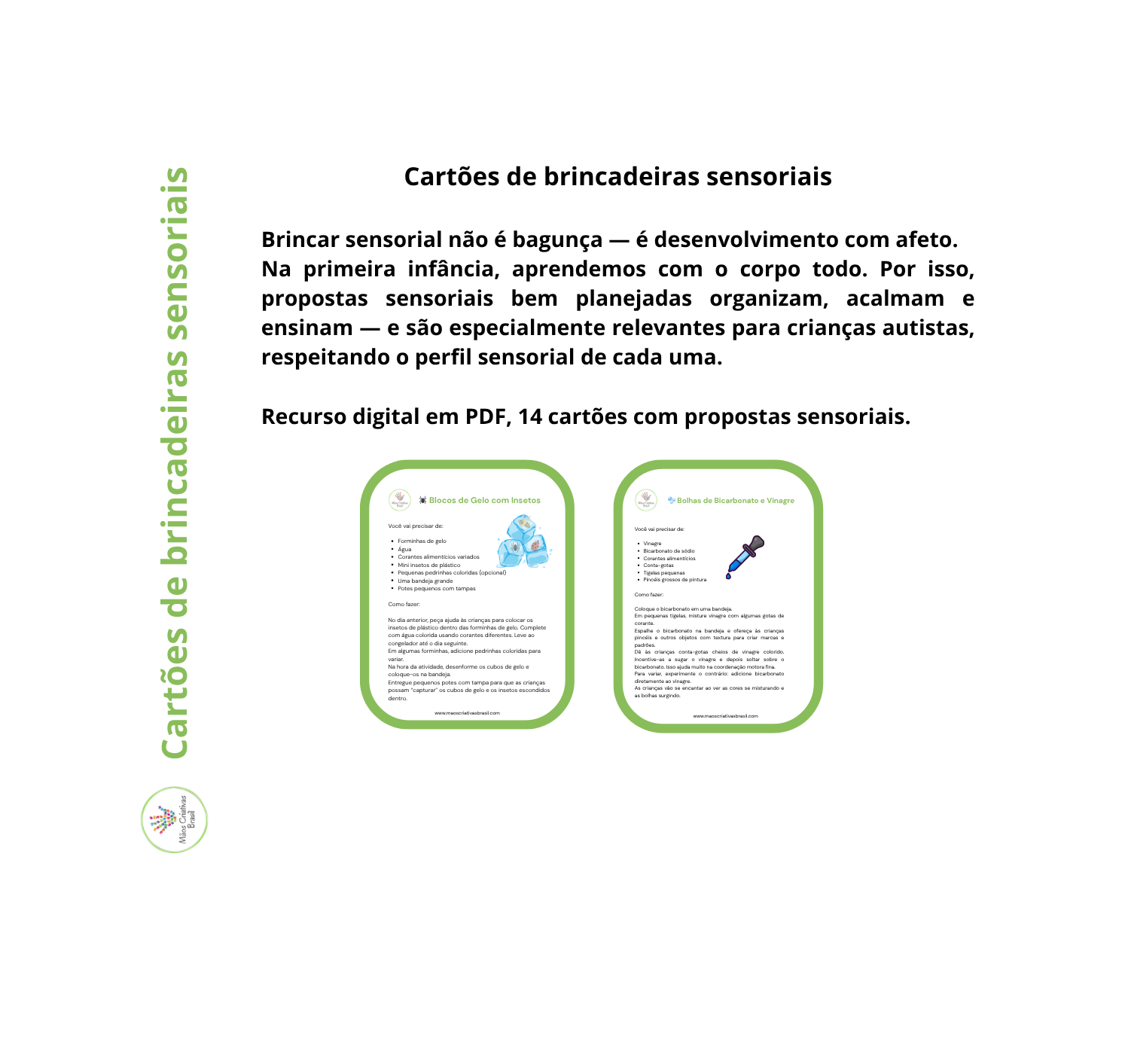 Cartões brincadeiras sensoriais