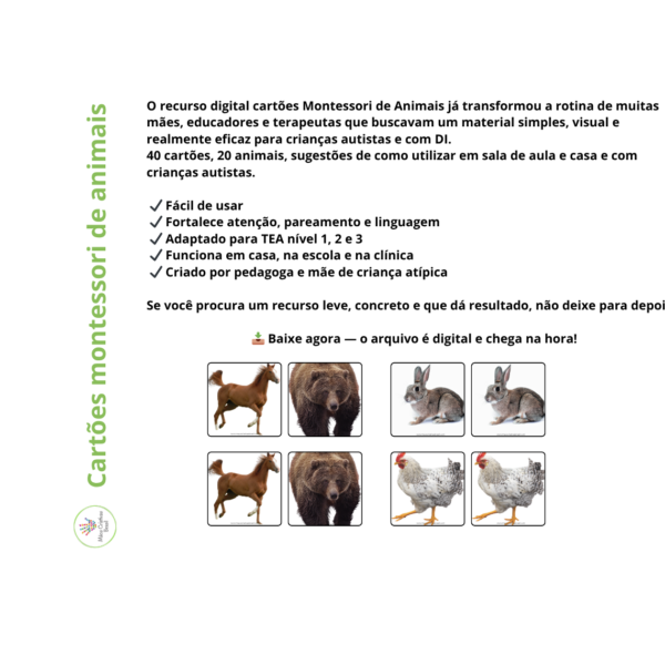 Jogo: Cartões Montessori de animais