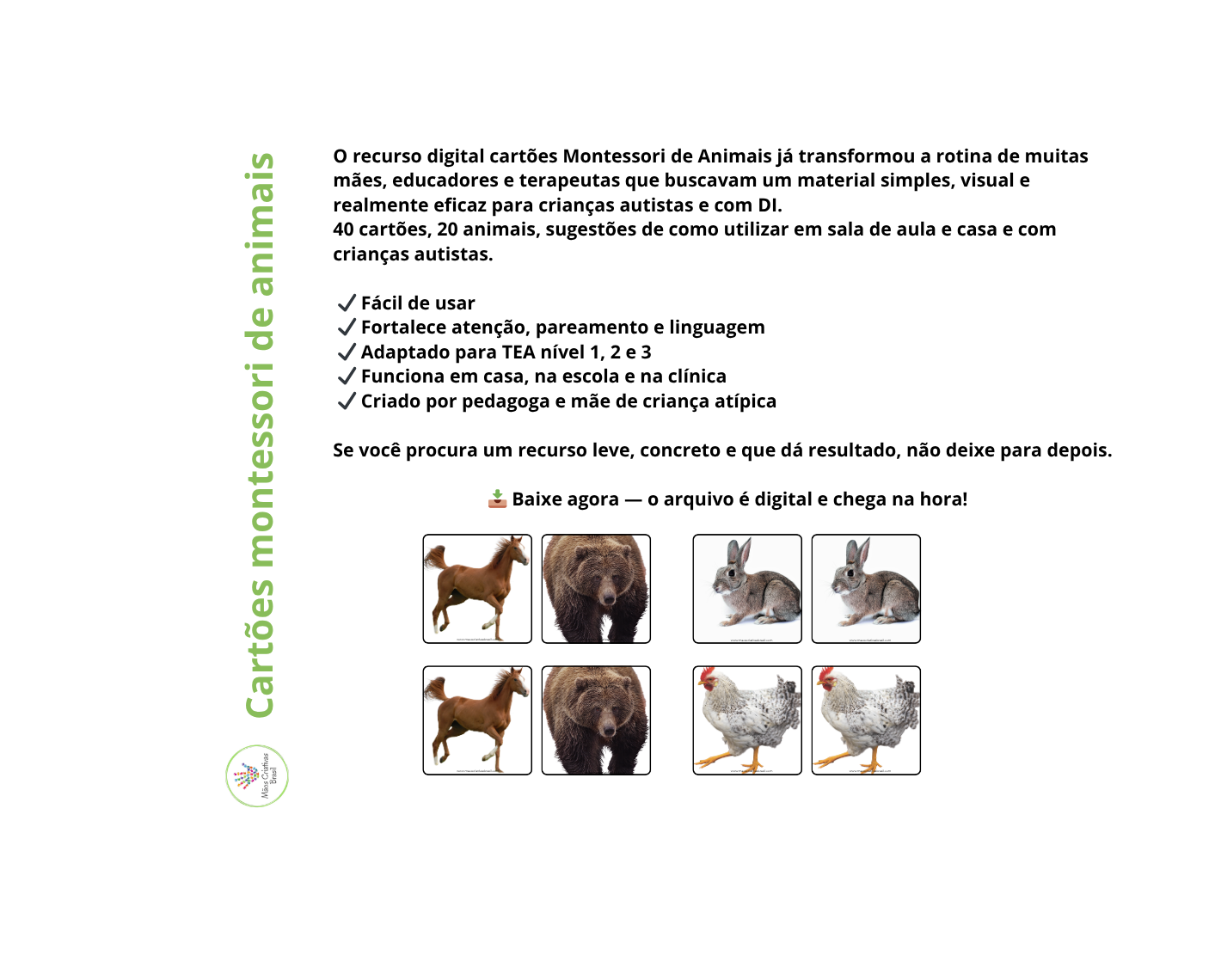 Jogo: Cartões Montessori de animais