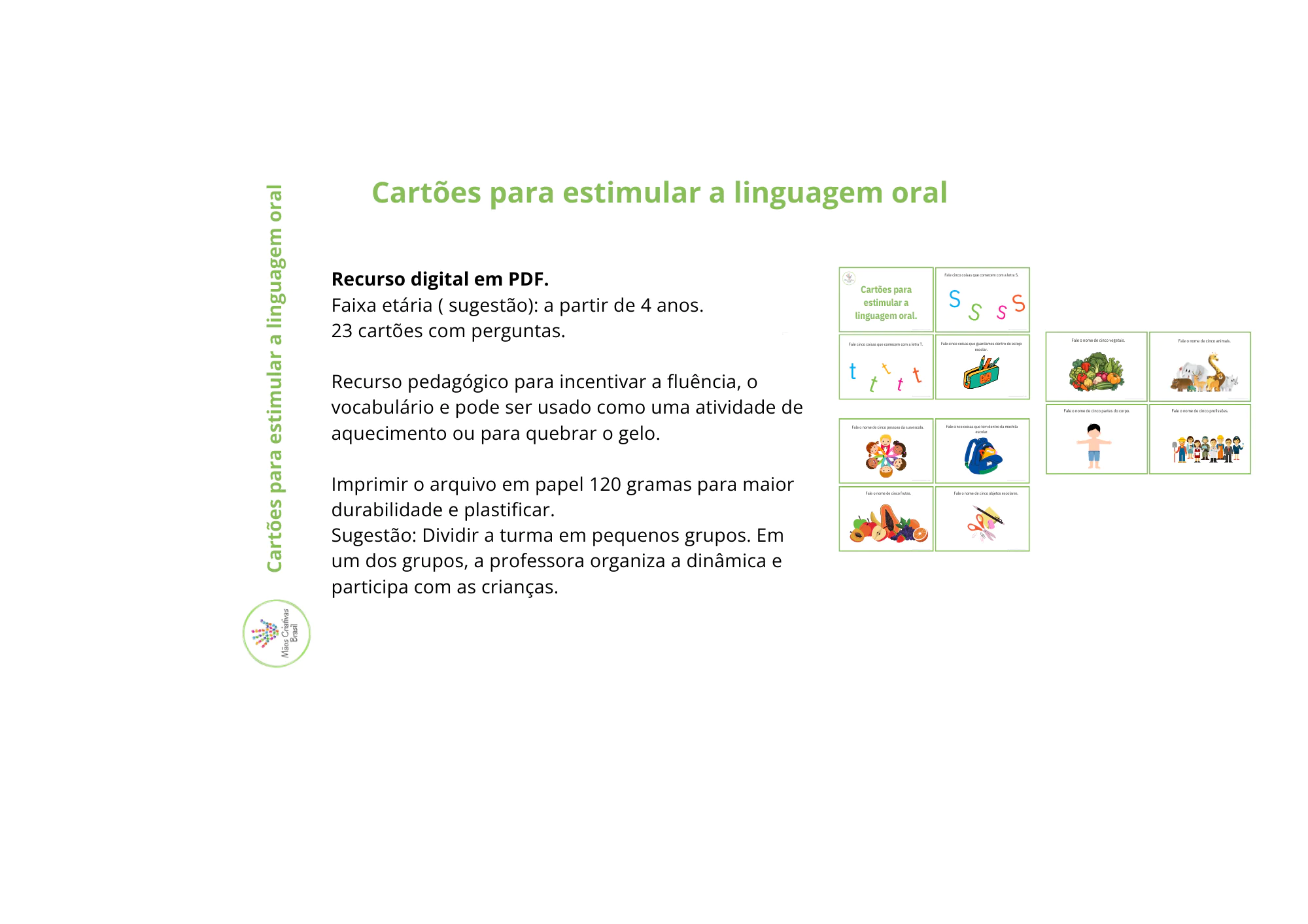 Recurso: cartões para estimular a linguagem oral
