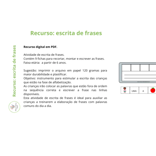 Recurso: atividade de escrita de frases